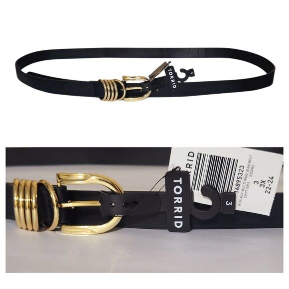Torrid Black Gold Faux Leather Multi Ring Belt 3X Classic Look New 44-48 In 0.9W - Picture 1 of 8